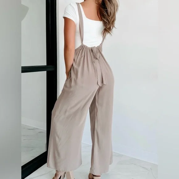 ZENANA Wide Leg Tie Back Suspender Jumpsuit overalls pants Black Small EUC - Picture 6 of 10